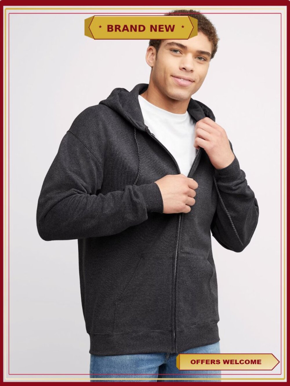 Men's Heavyweight Full-Zip Fleece Hoodie Charcoal Heather 2XL